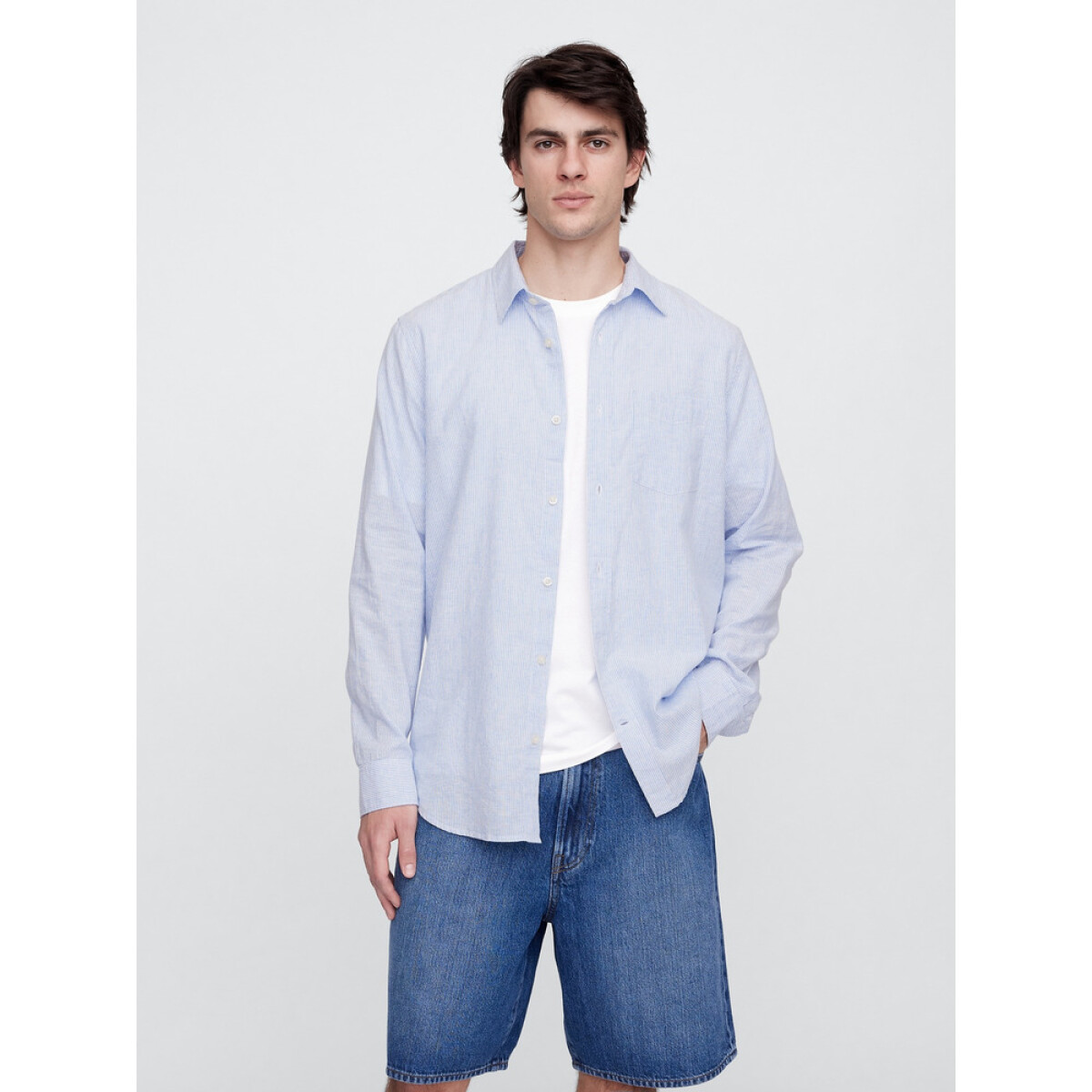 V-LS STANDARD LINEN COTTON - BLUE STRIPE 