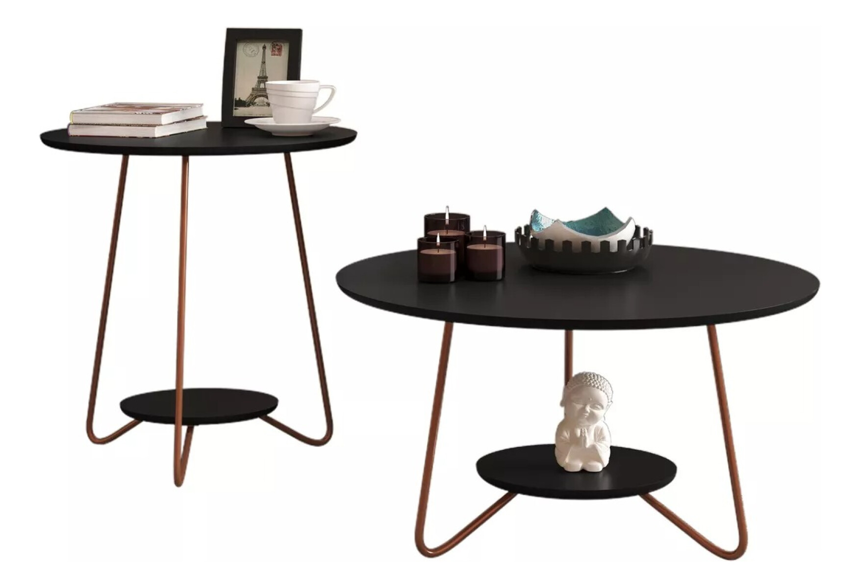 Set Mesa Ratona + Mesa Auxiliar Living Nordico - Negro 