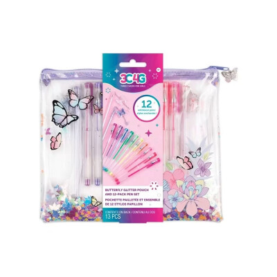 Lapiceras en neceser glitter mariposa 3C4G Lapiceras en neceser glitter mariposa 3C4G