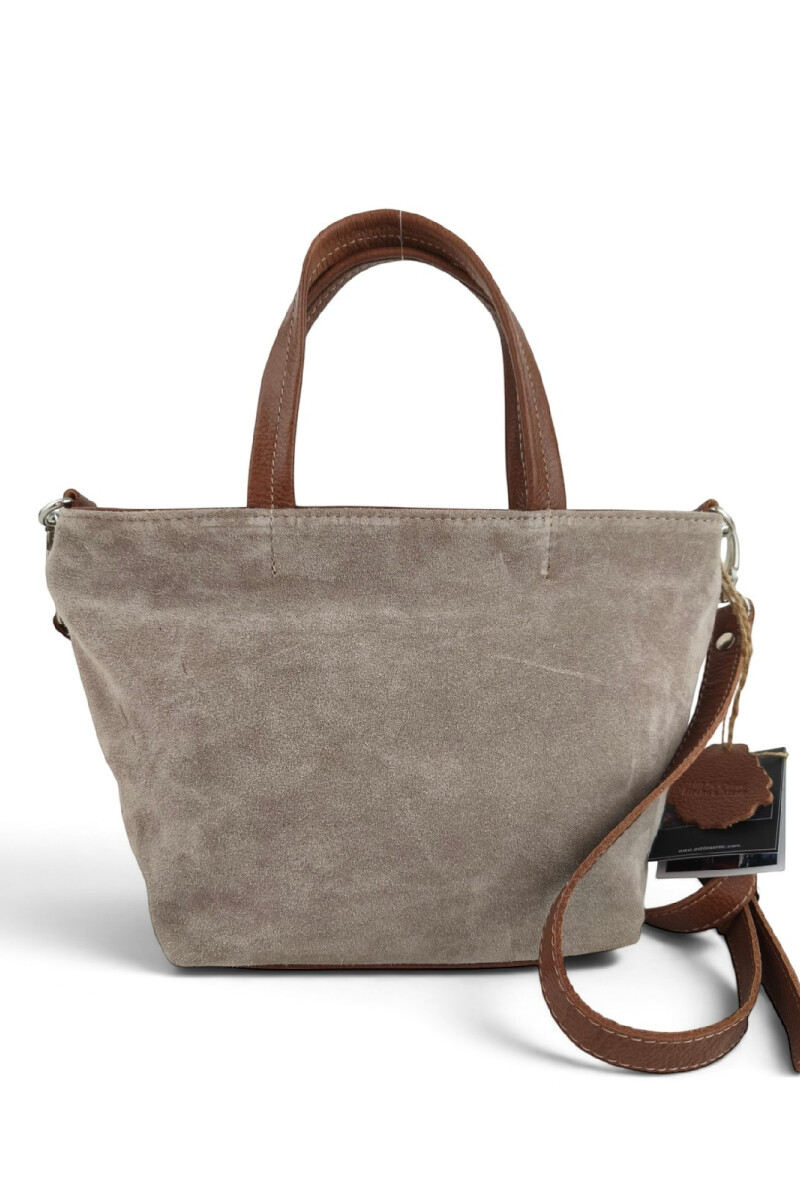 Cartera balde chica en cuero y gamuza Beige