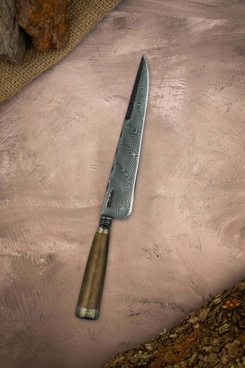 Cuchillo Cabo Torneado - Acero de Damasco Cuchillo Cabo Torneado - Acero de Damasco