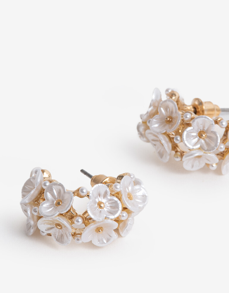 Aros Argollas Esmalte Aros Argolla Floral - Dorado