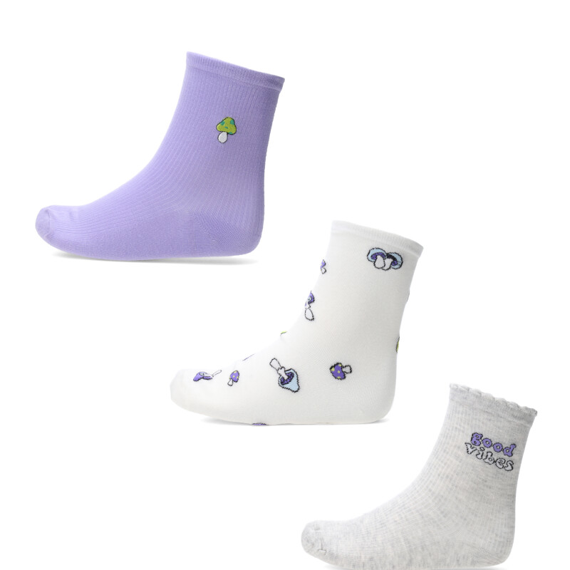 Medias Miss Carol pack x3 white Gris - Blanco - Lila