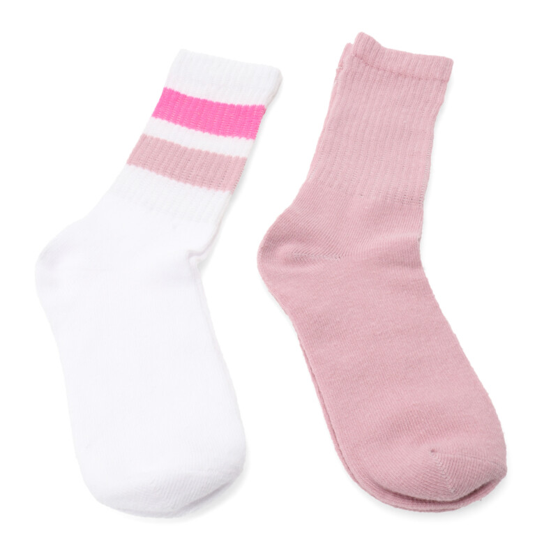 Medias Mini Miss Carol Media Solid/Stripes pack X2 Blanco - Rosado