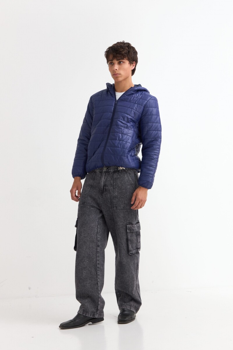 Campera puffer básica con capucha AZUL MARINO