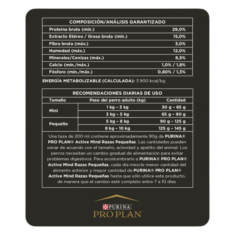 PRO PLAN ACTIVE MIND RAZAS PEQUEÑAS Y MINIS 3 KG PRO PLAN ACTIVE MIND RAZAS PEQUEÑAS Y MINIS 3 KG