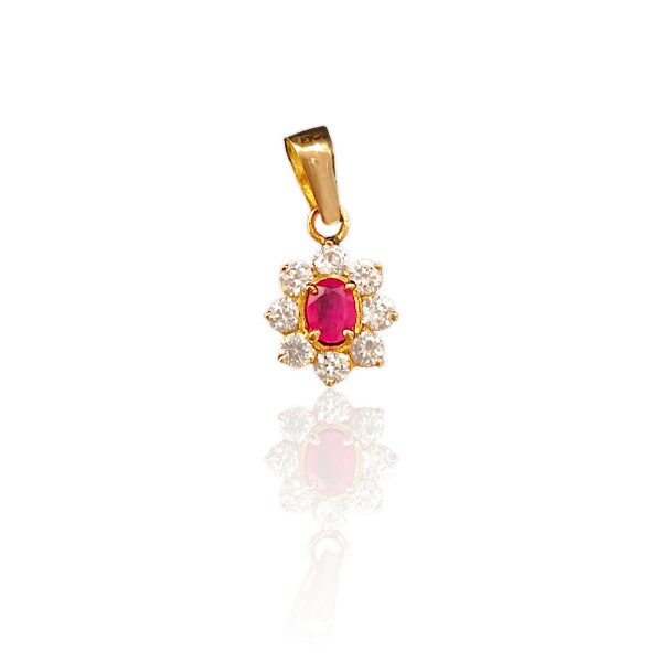 Dije Flor-Oro bajo-Piedra Rubí y Zirconia-CP8557 Conpiedra