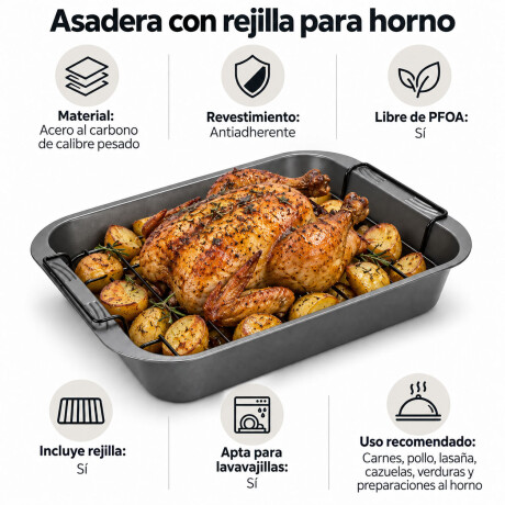 Asadera Fuente Con Rejilla Antiadherente 37,5x28x7 Horno Grafito