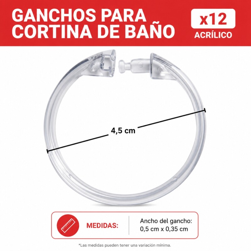 Ganchos para cortina de baño x12 acrilico S/C