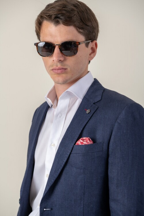 Saco de lino Slim Fit Azul