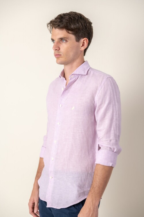 Camisa Lino Hudson Collar Rosa