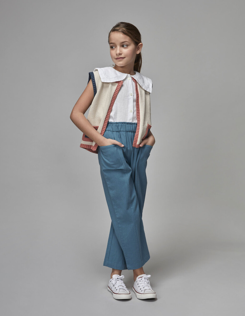 Pantalon Con Cinturilla Elastica - Azul 