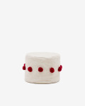 Puf Manua de algodón beige con borlas rojo Ø 40 cm