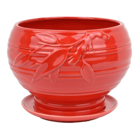 MACETA CERAMICA ROJA LABRADO LINEAS HORIZONTALES C/PLATO 16X13CM 24373 MACETA CERAMICA ROJA LABRADO LINEAS HORIZONTALES C/PLATO 16X13CM 24373