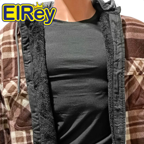 Campera Camisa Leñadora Cangurito Capucha Botones Marron