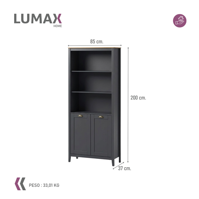 Aparador Lumax 3 Estantes 2 Puertas gris oscura roble Aparador Lumax 3 Estantes 2 Puertas gris oscura roble