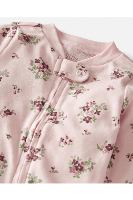 Pijama uno pieza de algodón orgánico, con pie, diseño floral Sin color
