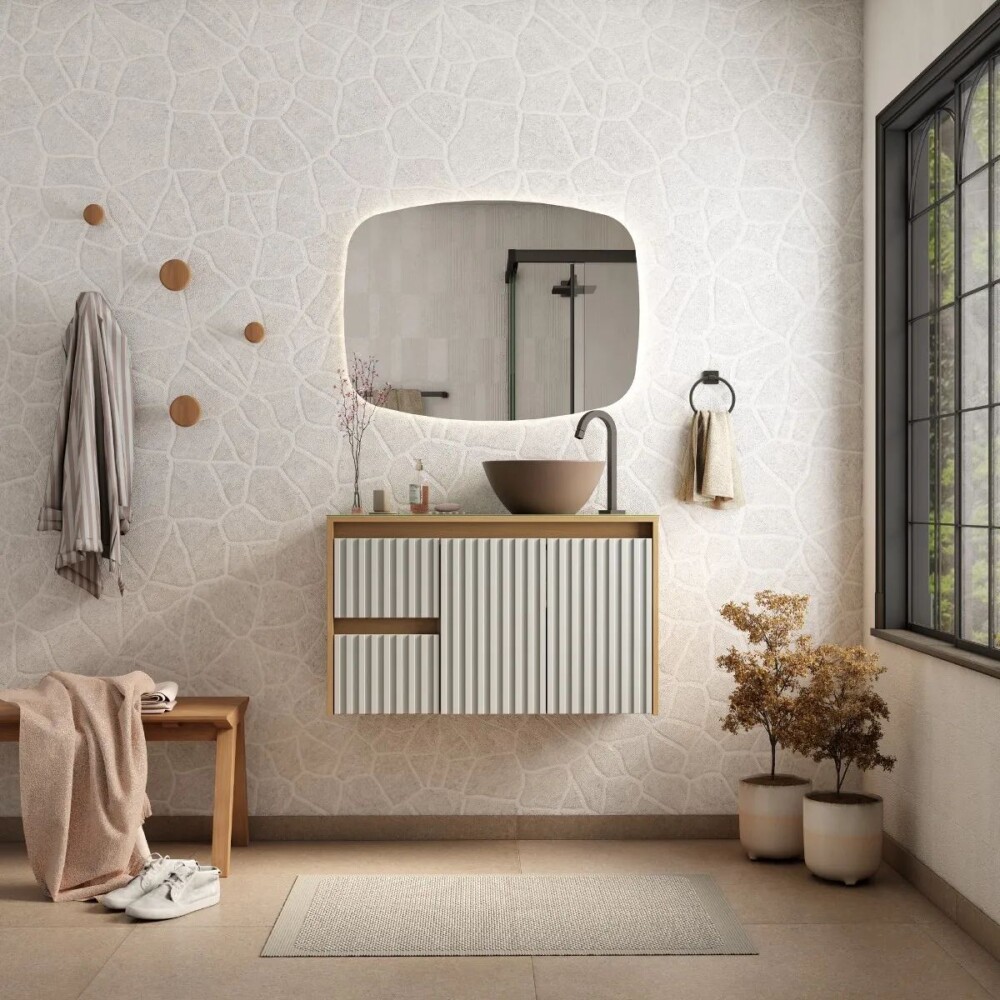 Mueble de baño Sakura 90 cm Beige con bacha de loza Mueble De Baño Sakura 90 Cm Beige Con Bacha De Loza