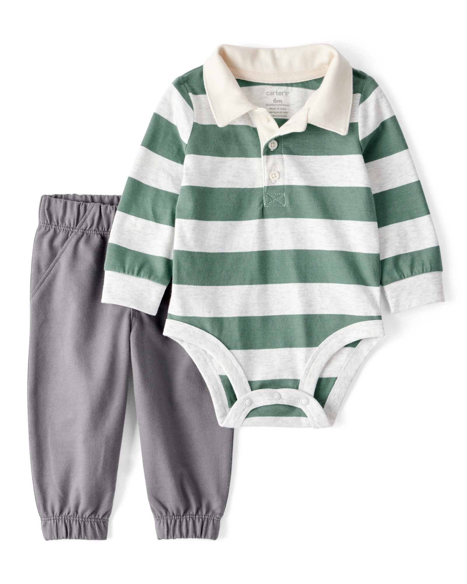 Set dos piezas de algodón, pantalón y body polo Set dos piezas de algodón, pantalón y body polo
