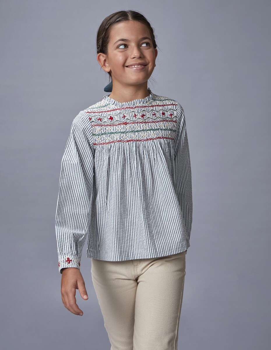 Blusa Con Nido De Abeja - Turquesa Oscuro 