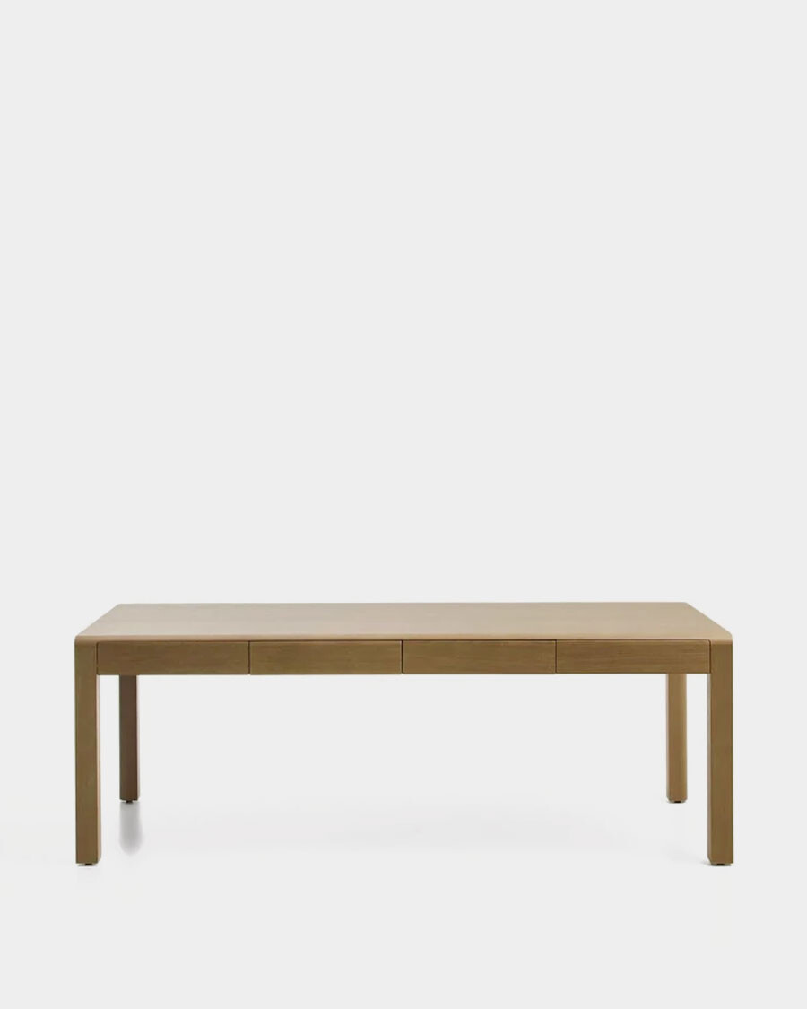 Mesa Arelida en chapa de roble y madera maciza de roble con acabado marrón claro 220 x 100 cm FSC Mix Credit Mesa Arelida en chapa de roble y madera maciza de roble con acabado marrón claro 220 x 100 cm FSC Mix Credit