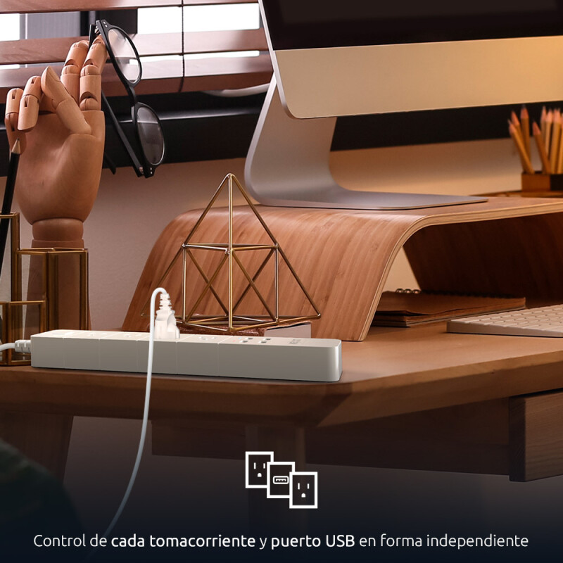 REGLETA PROTECTOR DE SOBRETENSIÓN SMART,4 TOMACORRIENTES, CONTROL POR VOZ 001