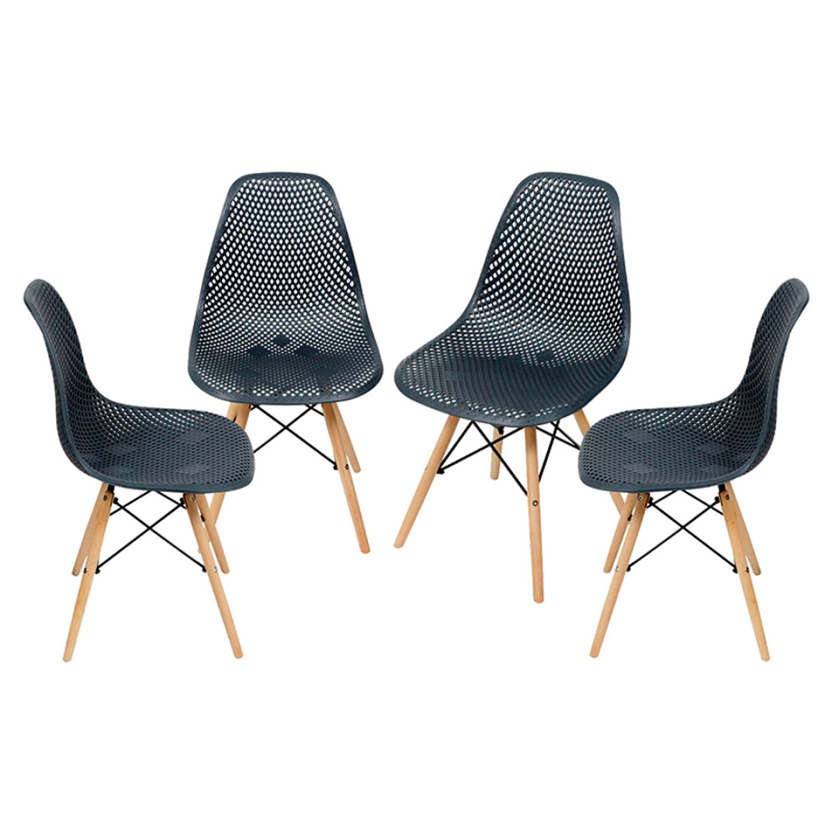 Kit x4 Silla Eames Colmena Base En Madera - Negra 