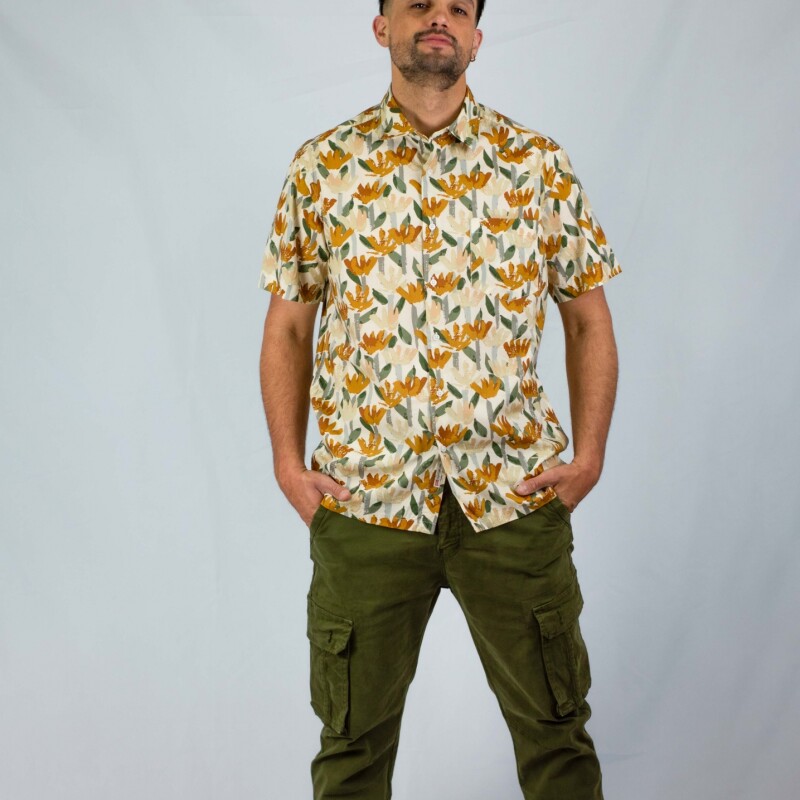 Camisa estampada Hawai Flower Beige