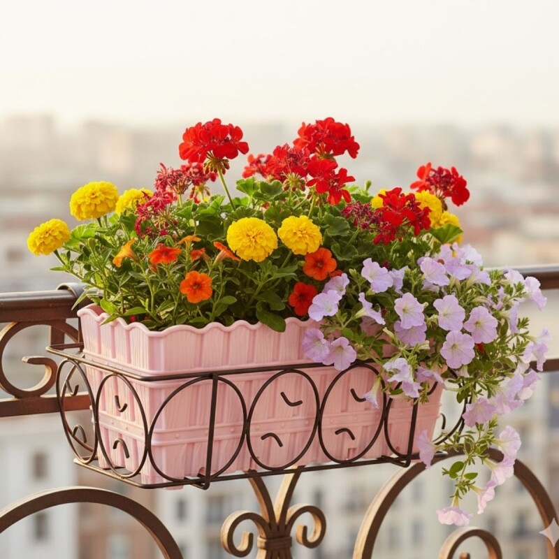 Maceta de balcón 30 cm simil bambú ROSADO