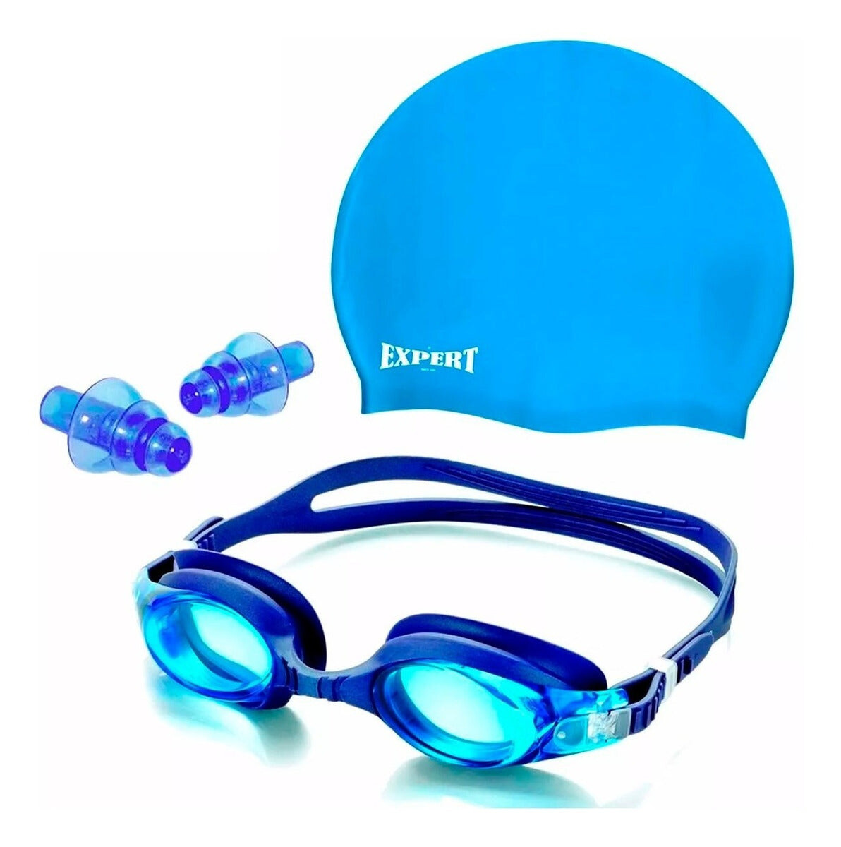 Set Natación Gorra Silicona+ Lente+ Tapones Niño Adul - Azul / Niños1 