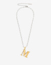 Cadena Corta con Dije Letras Collar Acero Inicial Letra "m" - Combinacion Bicolor