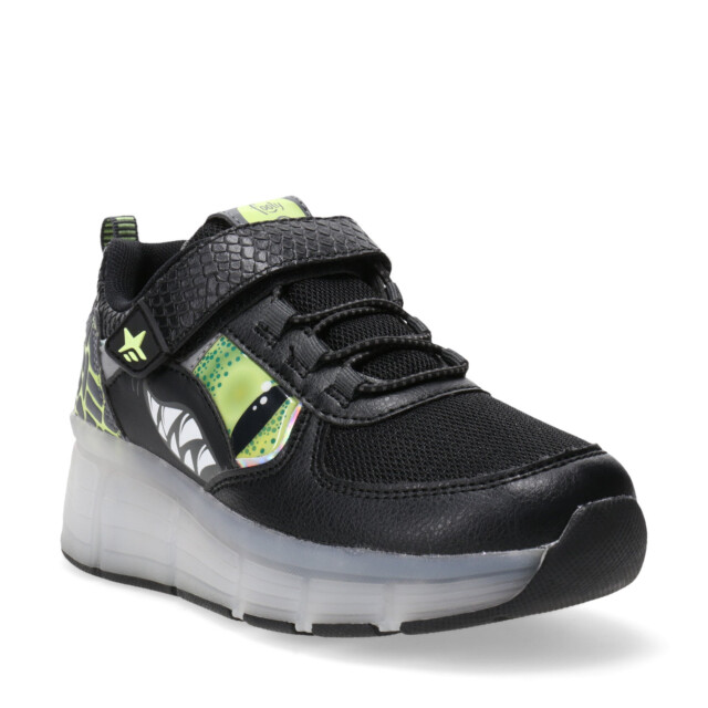 Championes Infantiles Footy Roller con Luz Led y Velcro Negro - Amarillo Lima