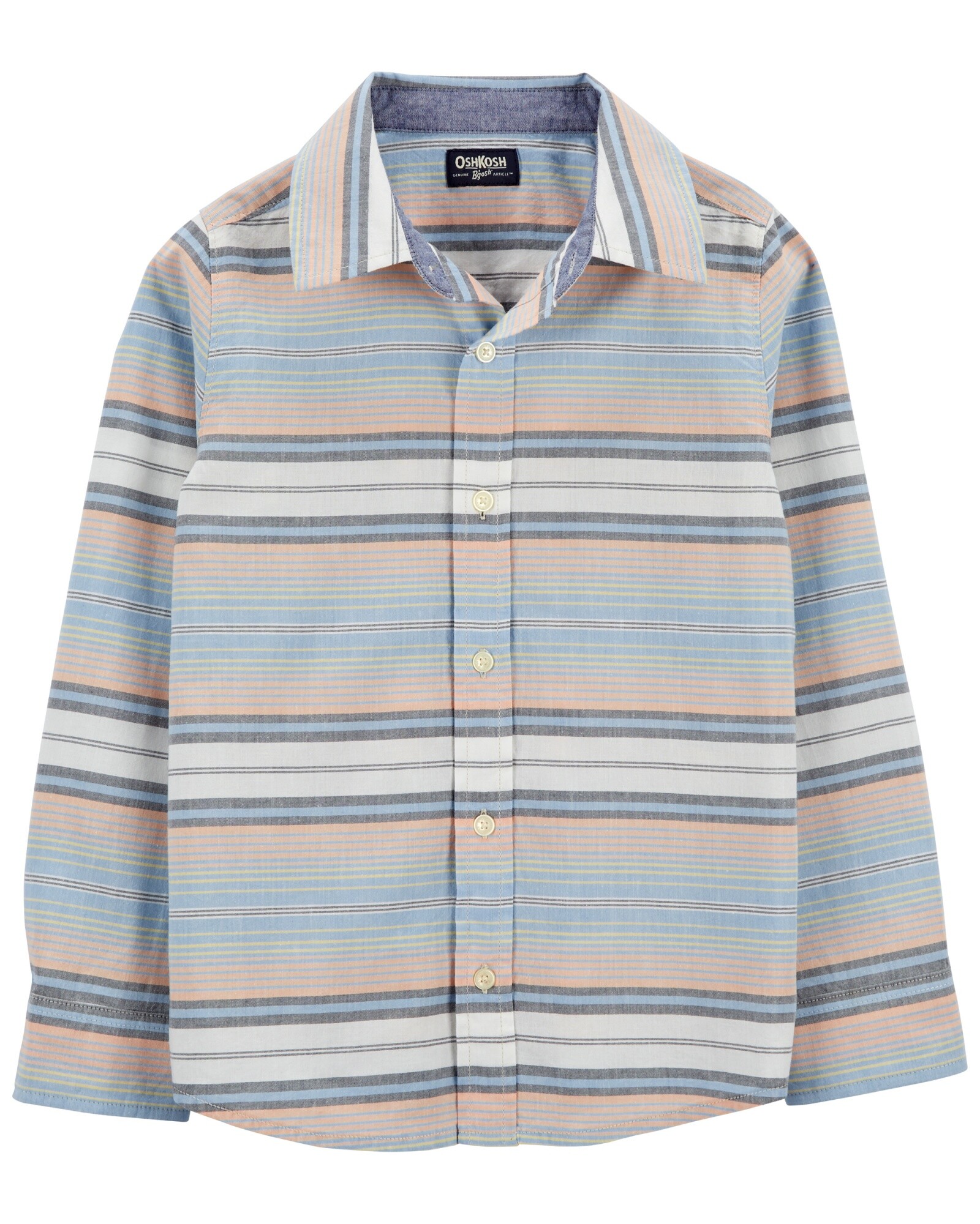 Camisa de algodón manga larga diseño a rayas. Talles 6-14 Sin color