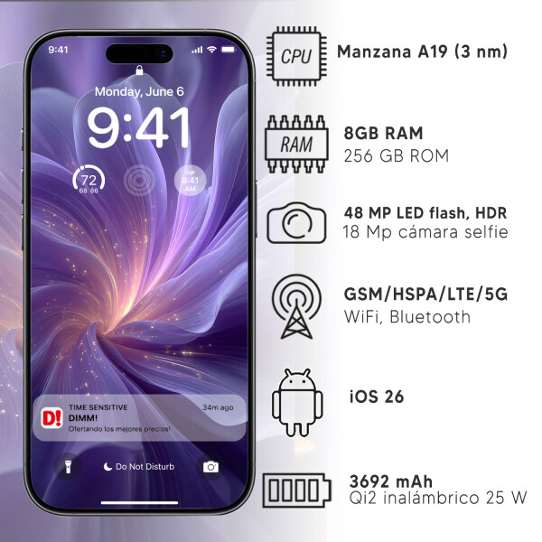 Iphone 17 8gb Ram 256gb 120hz 48mpx Ia NEGRO