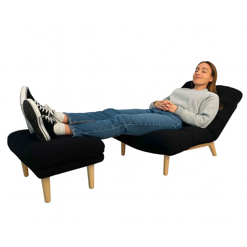 Poltrona Reclinable Con Puff Apoyapies Tapizado Negro