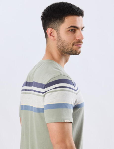 REMERA RAYADA DE ALGODÓN Pistacho
