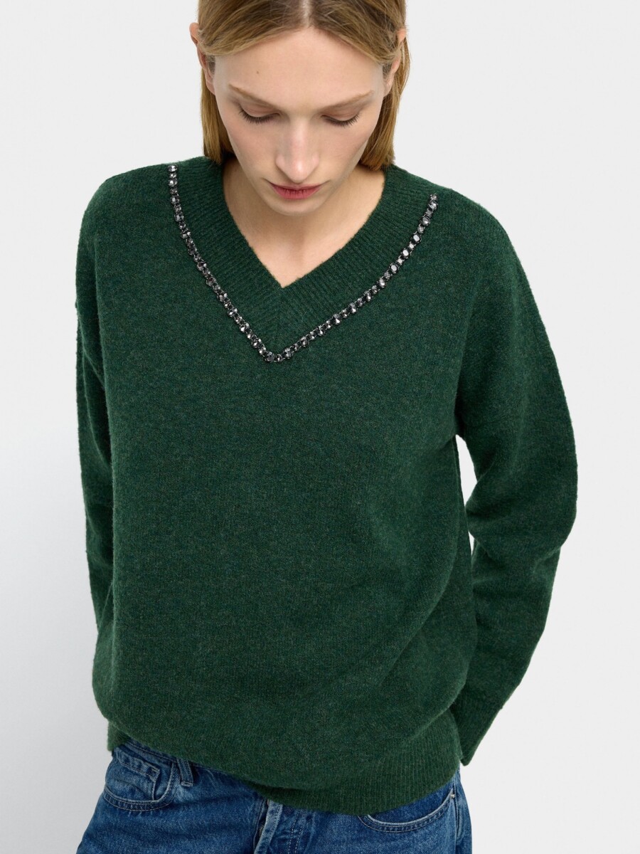 Jersey De Punto Con Detalle De Cristales verde