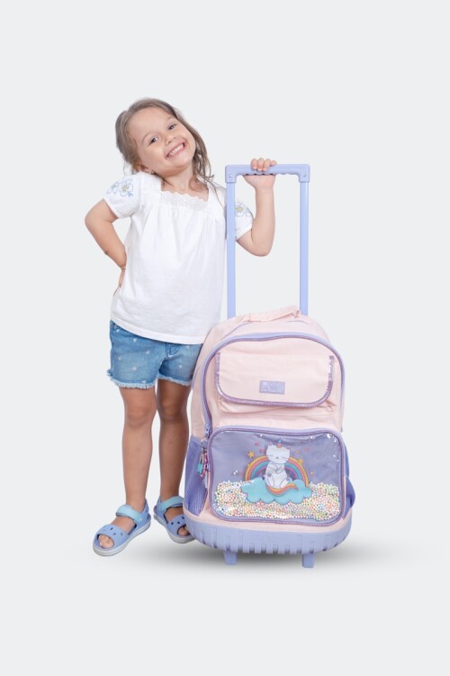 Mochila escolar amplia con ruedas unicornio 3D Rosa