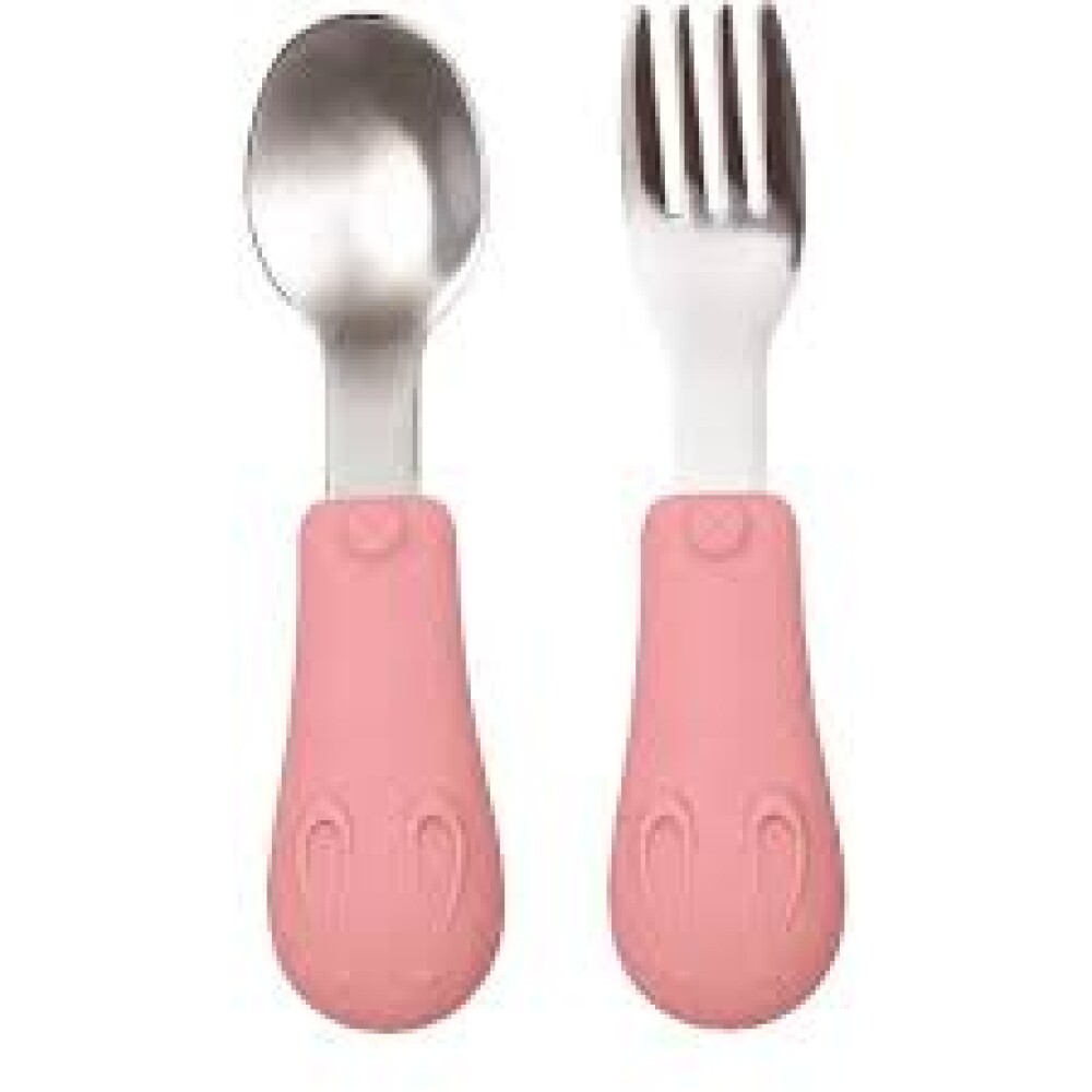 Set cubiertos metal silicona BUBA rosado