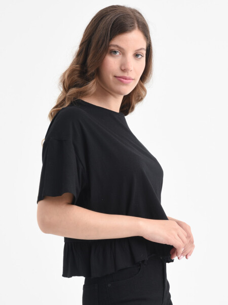 Camiseta con volados manga corta algodón orgánico Negro