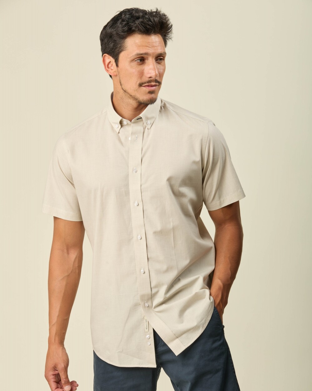 Camisa Manga Corta Beige
