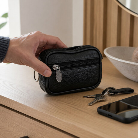 Monedero con bolsillo de cuero 13x8cm Negro