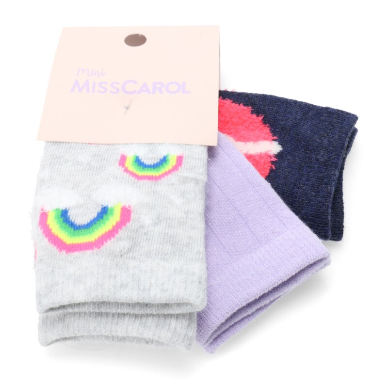 Medias de Niña MINI Miss Carol Media Rainbow pack X3 Gris / Lila / Azul