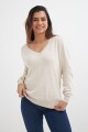 Sweater escote en V liso BEIGE