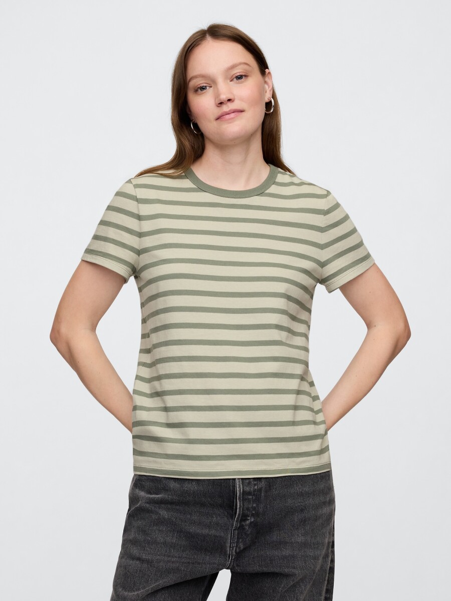 Remera A Rayas Cuello Redondo Mujer - Green Stripe 