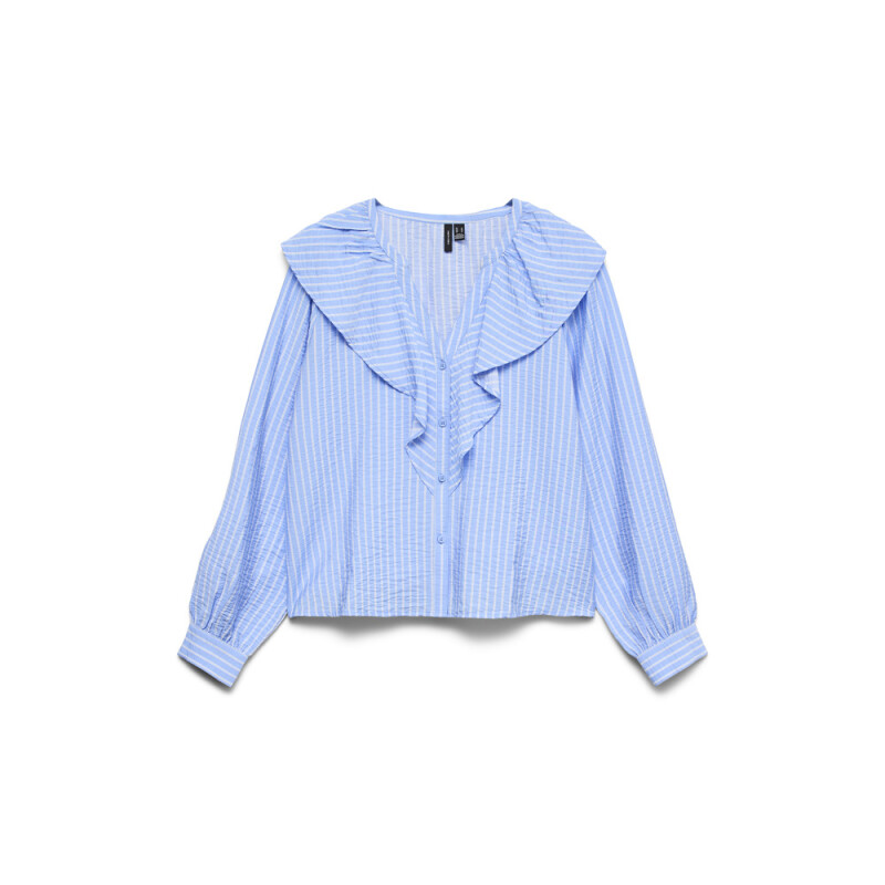 VMKAJA LS V-NECK FRILL SHIRT WVN Vista Blue-Sandra