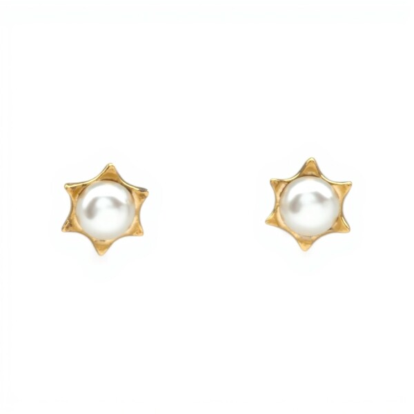 Caravanas Perlas base estrella- Oro bajo - Perla española- CA8225 conperla