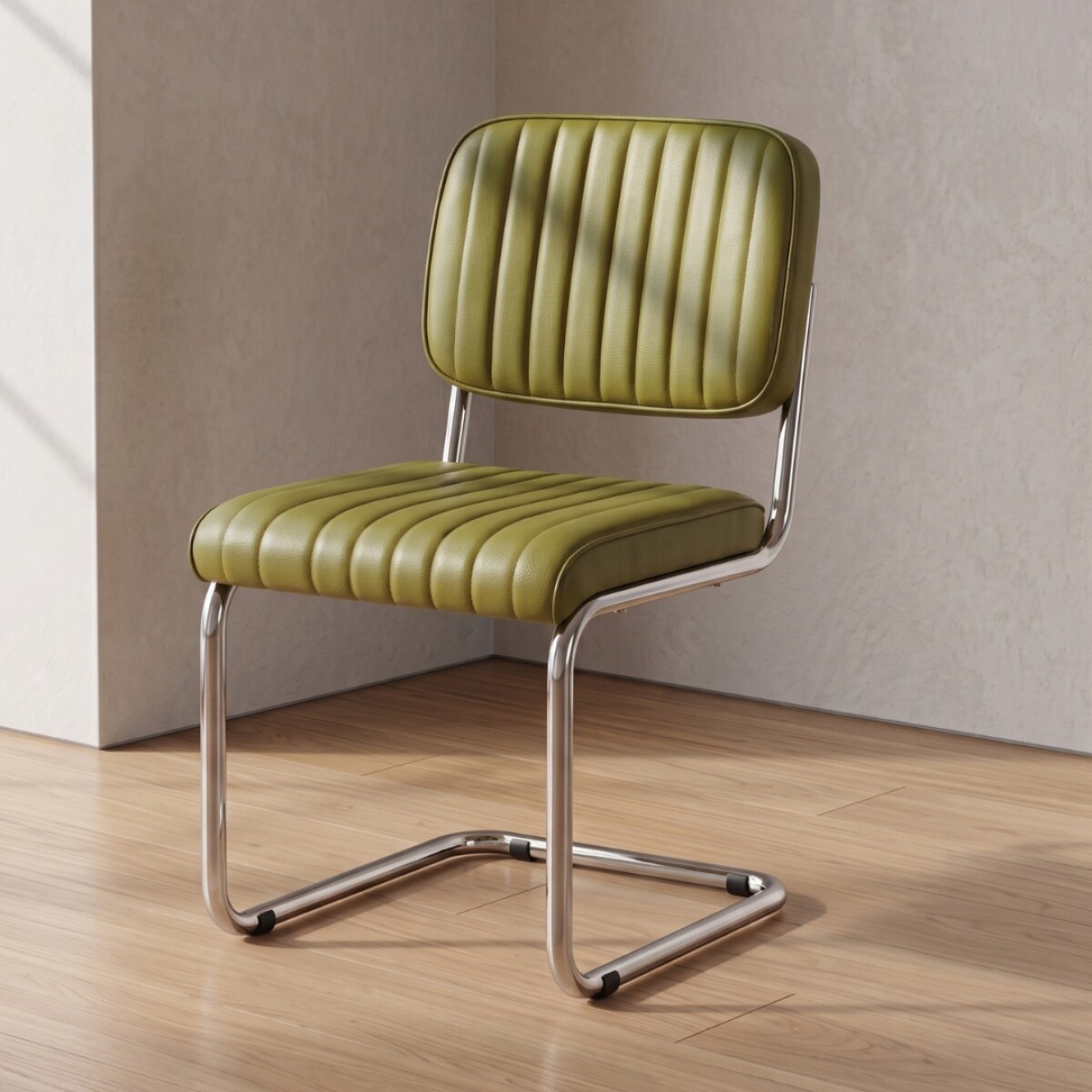 Silla de Comedor Metal Cromado y Tapizada - Verde 