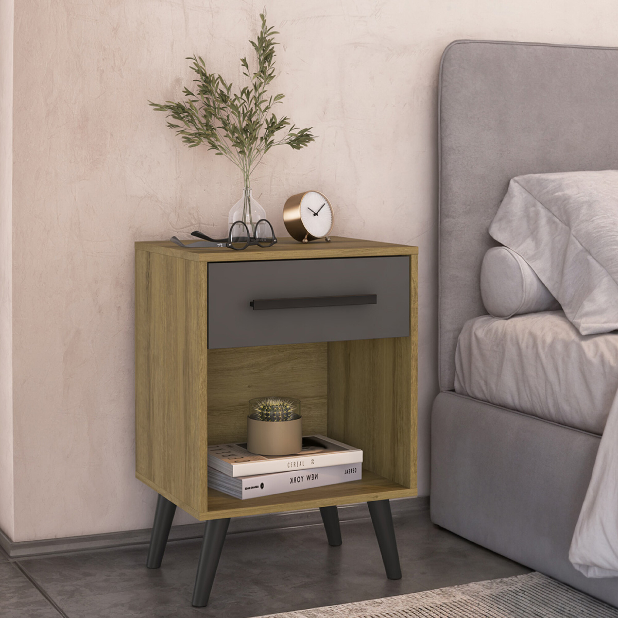 Mesa De Luz Modelo Suecia Color Miel/grafite Intenso — Castro