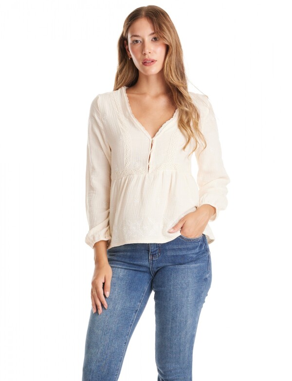 Blusa Algodon Puntilla BEIGE